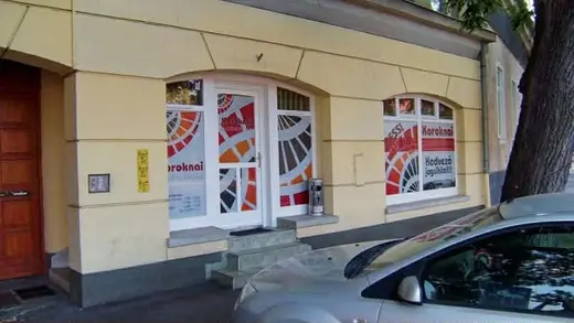 The Debrecen office entrance and window