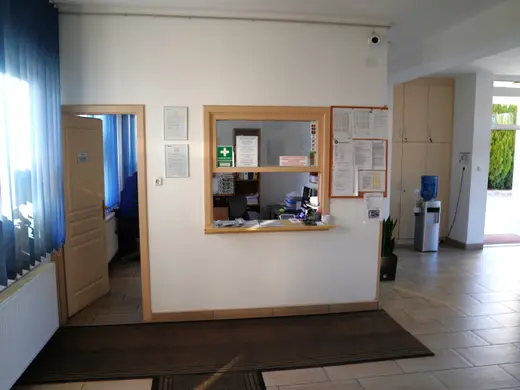 Reception window at the exam base